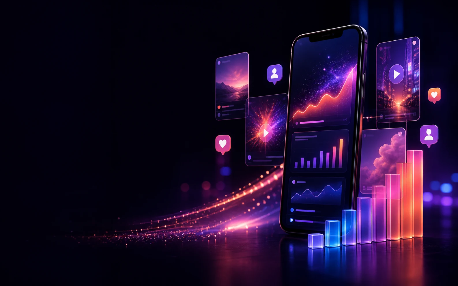 AI-generated social media marketing analytics and content campaign visual