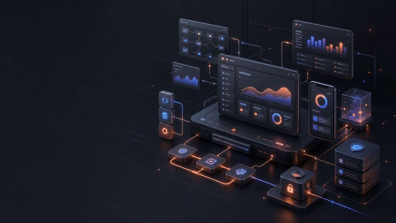 AI-generated modular custom software platform with dashboards, automation and data systems