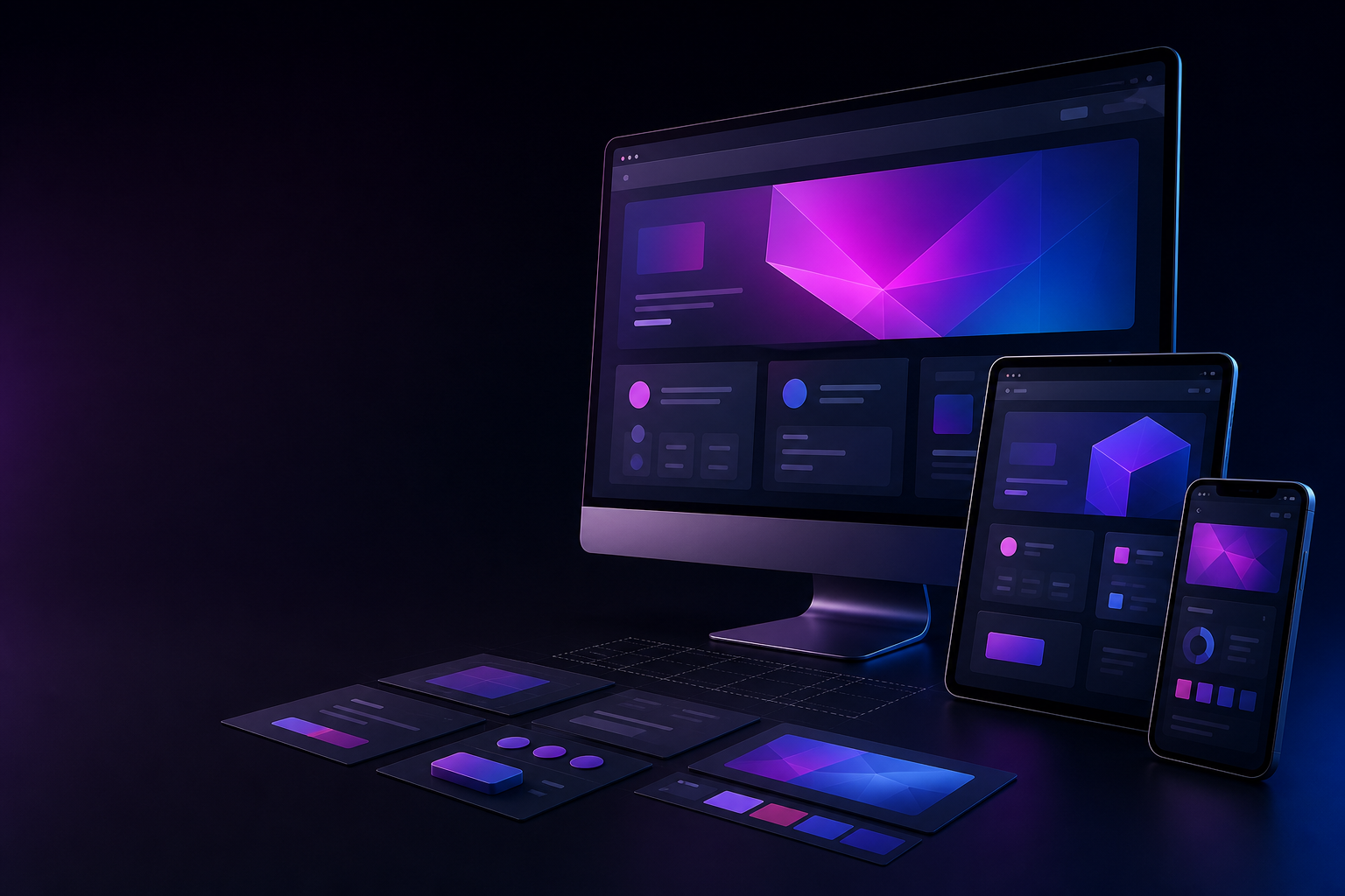 AI-generated responsive website design system across desktop, tablet and mobile