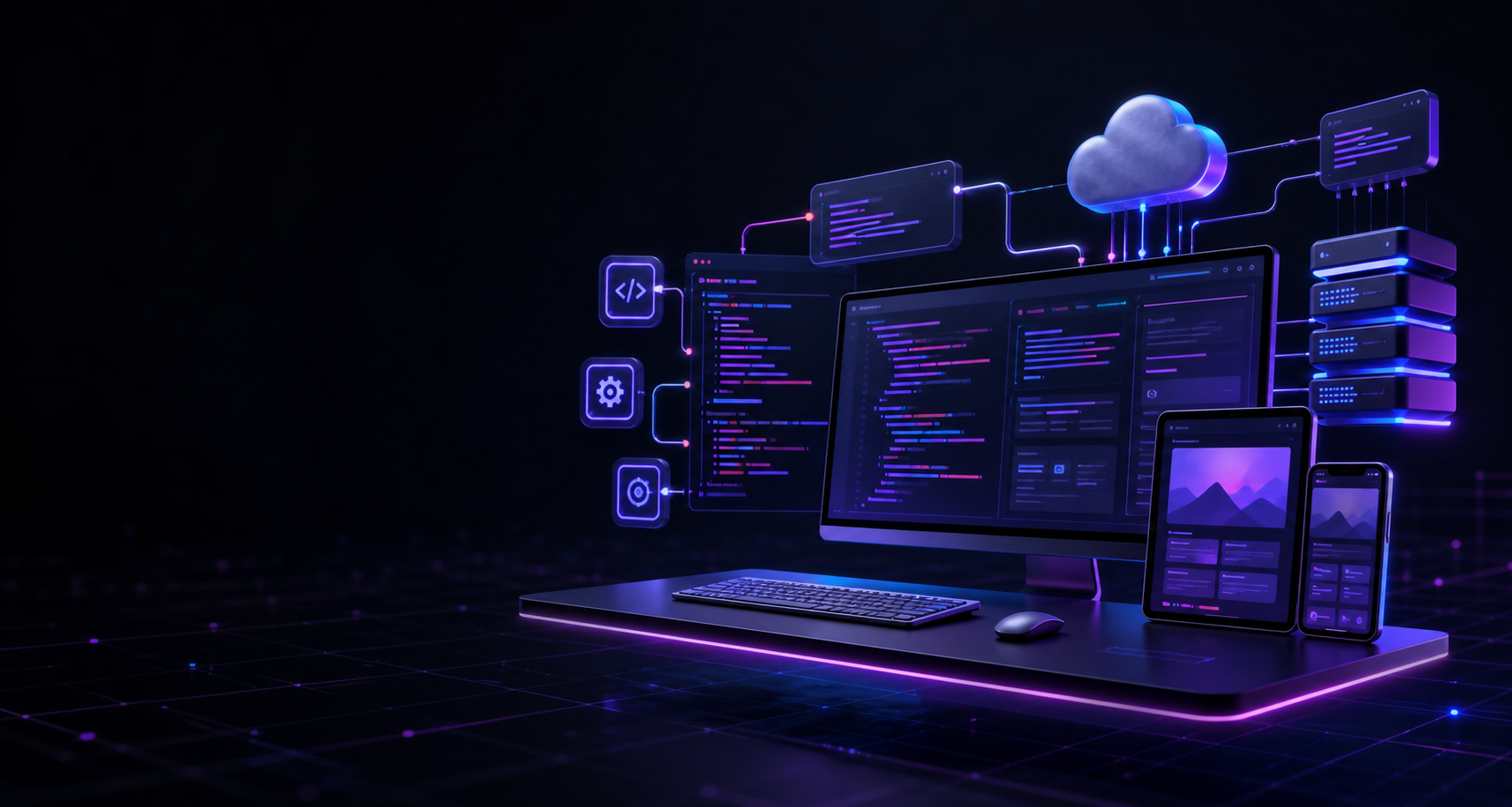 AI-generated responsive website design system across desktop, tablet and mobile